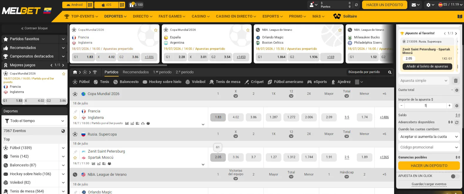 Cobertura de eventos deportivos en vivo en la casa de apuestas MelBet