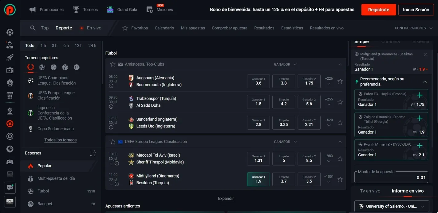 Catálogo de deportes y competiciones disponibles en Pin-Up apuestas